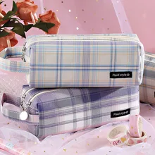 

Lattice Pencil Case Canvas Large Capacity Pencil Bag Double Zipper Storage Bag Boys Girls Stationery Box Gifts School Supplies