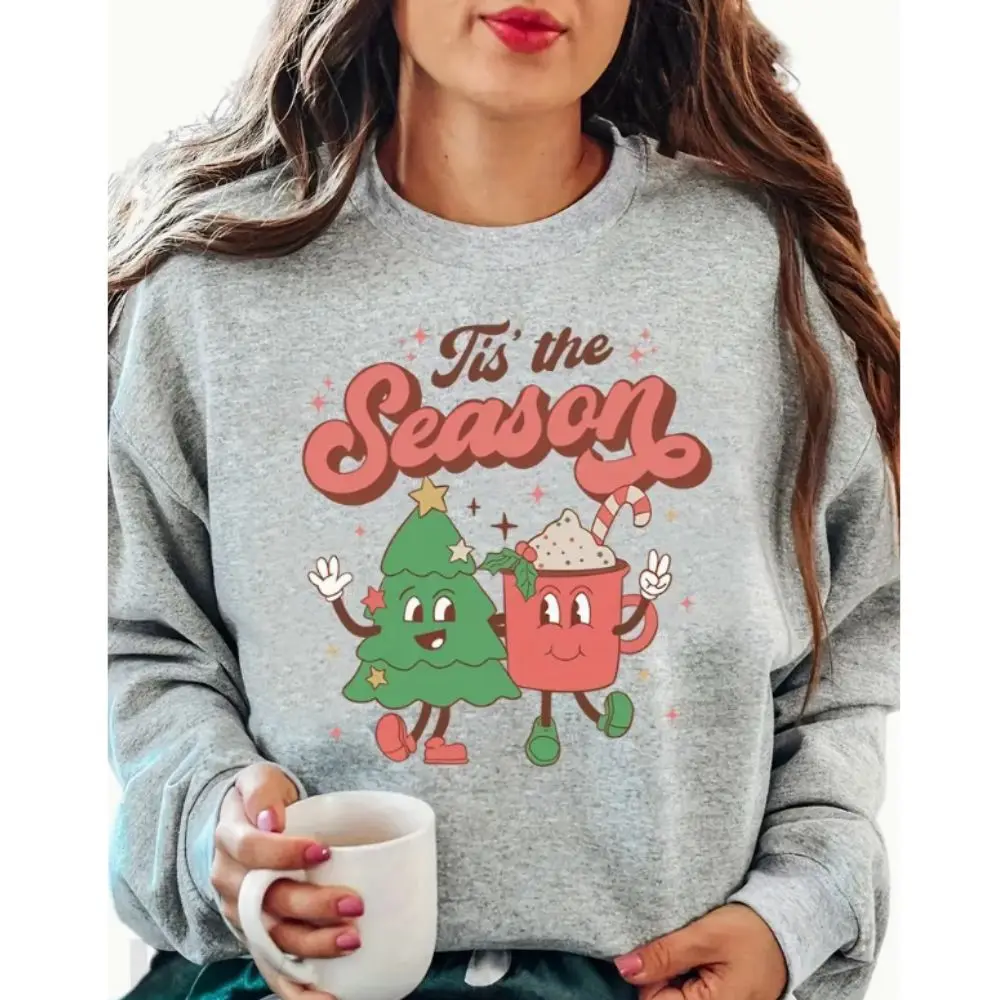 Christmas Graphic & Letter Print Sweatshirts Oversize Clothing Pullover Female Top Casual Long Sleeve Crew Neck Sweatshirt y2k letter jacquard logo oversize sweatshirts men women high quality o neck cole buxton knit sweater