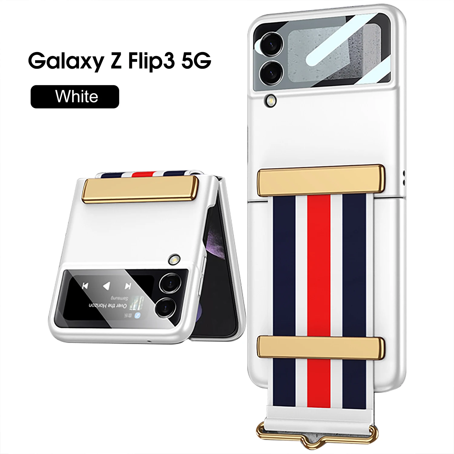 Case with Strap for Z Flip 3 Holder PC Case for Samsung Z Flip 3 Film Phone Cover All-in-one Solid Color Mobile Protective Shell samsung cute phone cover Cases For Samsung