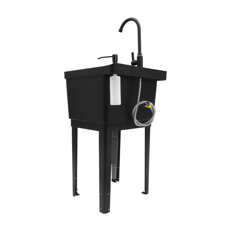 Freestanding Laundry Tub Utility Wash Sink w/ Faucet & Soap Dispenser for Bathroom Black 4