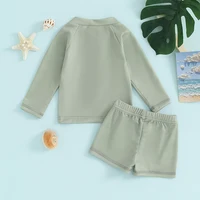 1-5years Kids Boys And Girls 2 Piece Swimwear Set Front Zipper Long Sleeve Swimsuit + Swim Shorts Infant Kids Bathing Suits 3