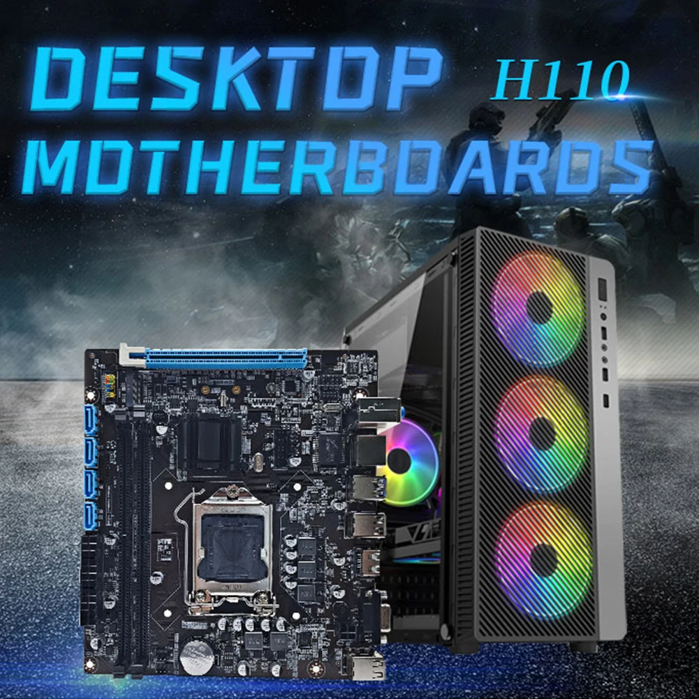 

H110 Motherboard Dual-Channel DDR4 Memory Gaming Mainboard USB2.0 VGA Supports LGA1151 6/7/8 Generation CPU for Desktop