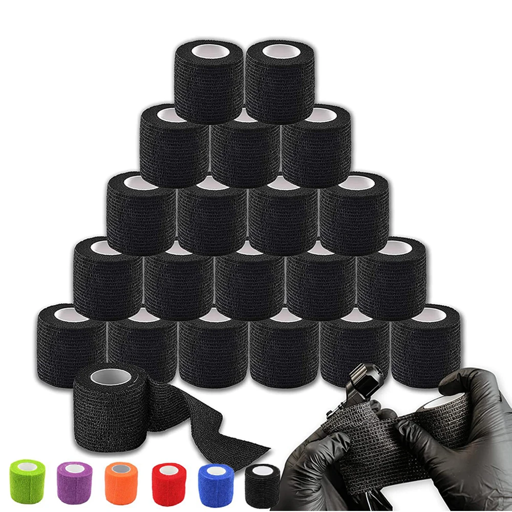 24pcs Tattoo Grip Bandage Cover Wraps Tapes Nonwoven Waterproof Self Adhesive Finger Wrist Protection Tattoo Accessories