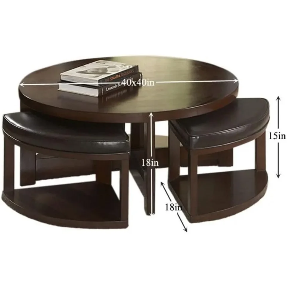 Stylish Round Coffee Table Set with Stools