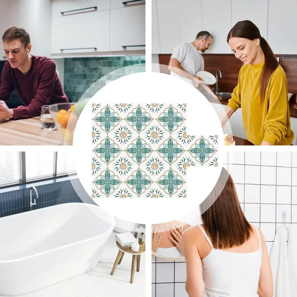 Tile Stickers Set Retro Multifunctional Tile Decals 10PCS Decorative Ceramic Tiles Stickers Colorful Artistic Tile Decals For
