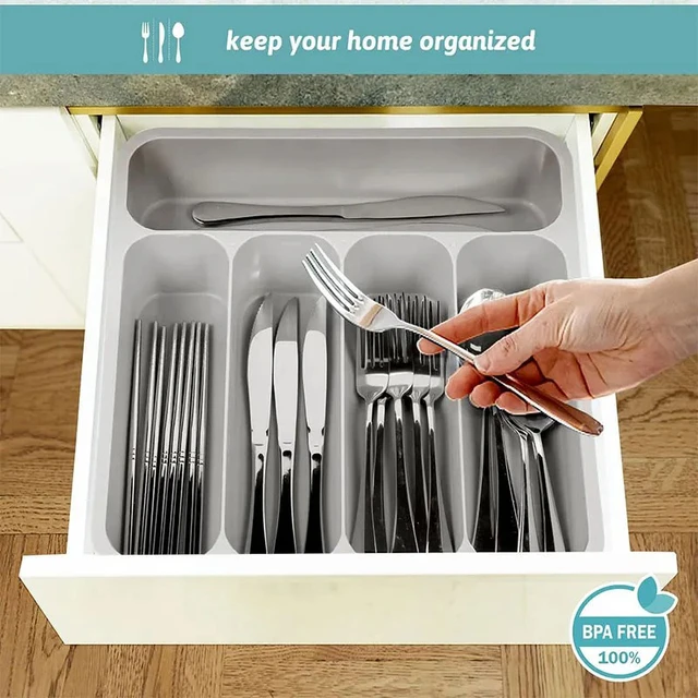 Expandable Cutlery Drawer Organizer 6 Compartment Flatware Storage Divider  Adjustable Kitchen Utensil Tray Kitchen Organization - AliExpress