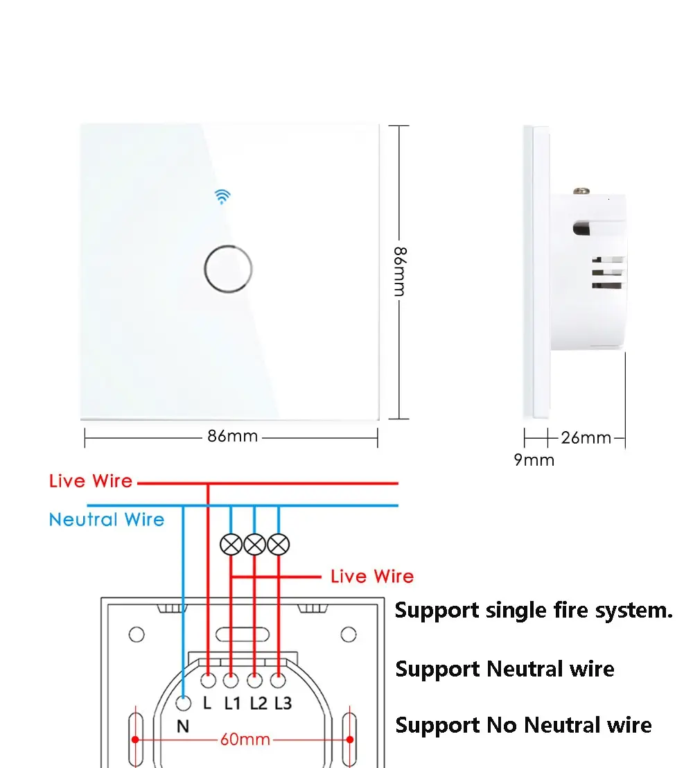 Smart Switch Work With Tuya WiFi Works With Alexa With Without Neutral Wire Wireless RF433 Wall Touch Sensor Switch smart switch