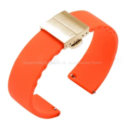 Silicone Quick Release Waterproof Sport Watch Strap with Double Press Butterfly Buckle - 18mm (Orange - Gold)