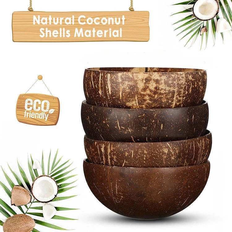 Natural Coconut Bowls for Serving Dishes Wooden Salad Wood Reusable Bowl Serving Utensils Natural Coconut Shell Bowls