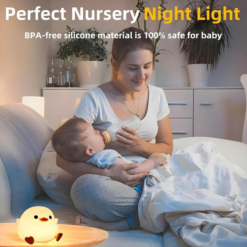 DoDo Duck Night Light, Cute Duck Lamp, Rechargeable Dimmable Nightlight, Silicone LED Bedside Lamp Nursery Touch-Sensitive 3