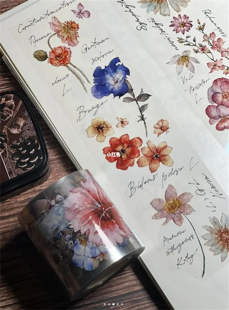 

Vintage Flower Glossy PET Tape Freckles Tea Vol.1 Original Journaling Scrapbooking Supplies Decorative Stickers