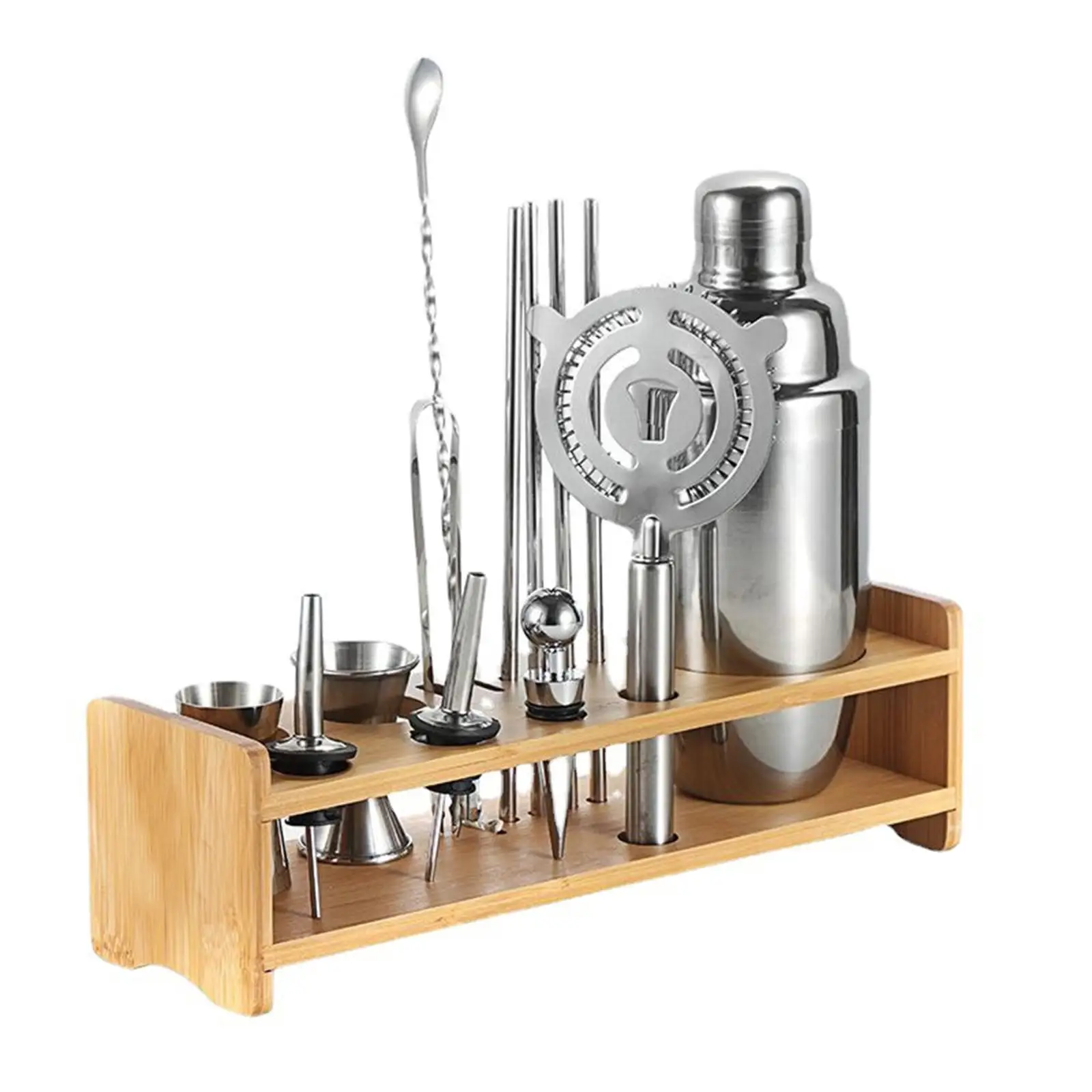 Cocktail Bartending Set Wooden Stand Desktop Practical Cocktail Shaker Rack