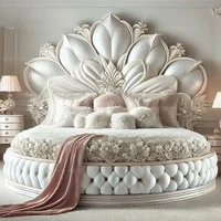 Lits doubles européens modernes pour adultes, lit rond français italien de taille Queen, meubles de luxe de style victorien royal, ensemble complet 2