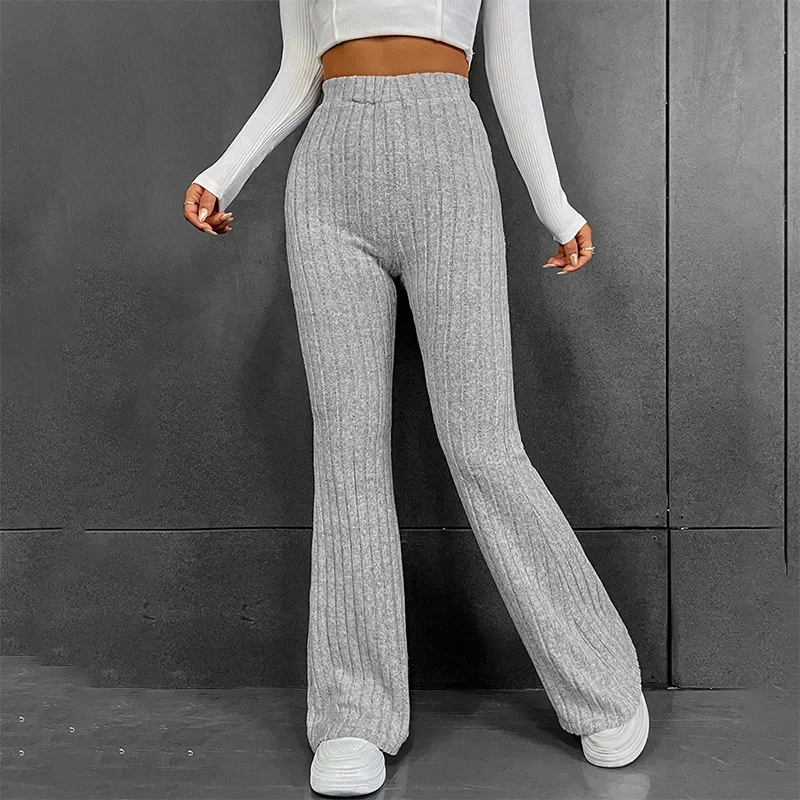 

2024 Sexy Female Straight Pants Sport Fitness Legging Fashion Women Wide Leg Pants Loose Lady Ribbed Jumper Khaki Outfits L067