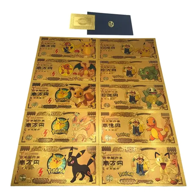 2022 anime Pokemon letter Gold Card Magic Baby commemorative gold coin collection coin Pikachu playing games children's toy gift A set of 10