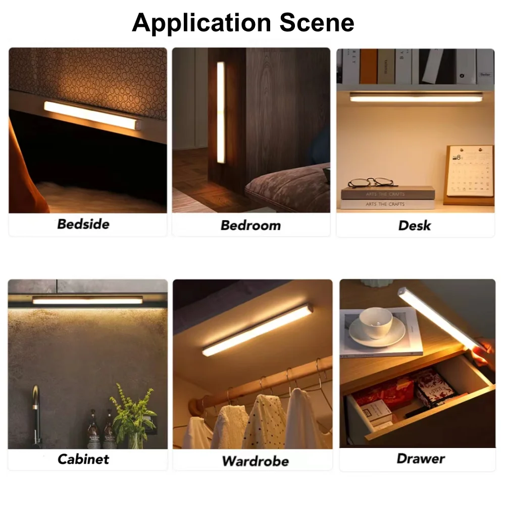 USB Rechargeable Motion Sensor Wireless LED Night Light Long Strip Bar Lamp for Kitchen Cabinet Wardrobe Bedside Staircase Tube 6