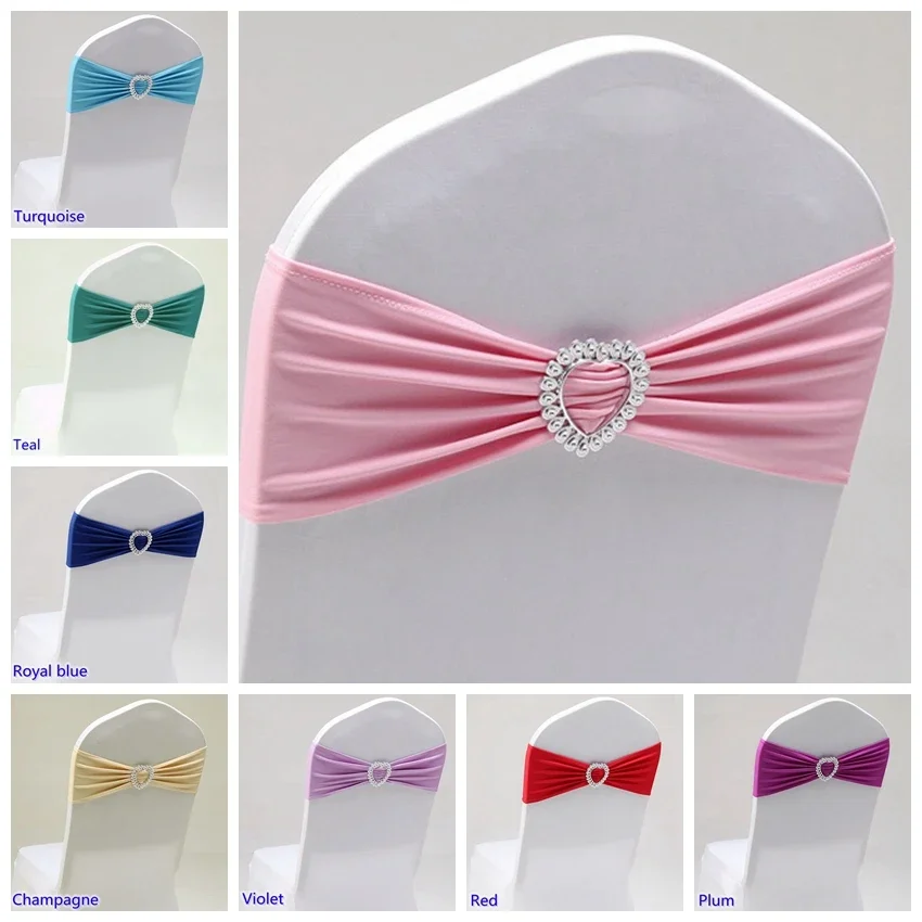 

Wedding Decoration Chair Sash Spandex Stretch Heart Buckle Knot Fit All Chairs Holiday BIrthday Party Festival Celebration Hotel