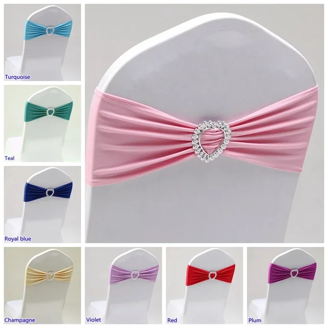 Wedding Decoration Chair Sash Spandex Stretch Heart Buckle Knot Fit All Chairs Holiday BIrthday Party Festival Celebration Hotel