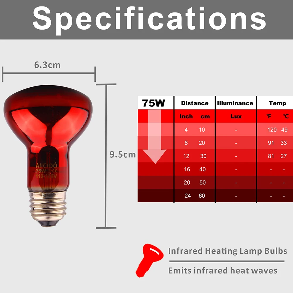 220V Infrared Heating Lamp for Poultry and Pets E27 Red Heat Bulb 25W 100W for Amphibians Reptiles Snakes with UVA Light infrared heating lamp