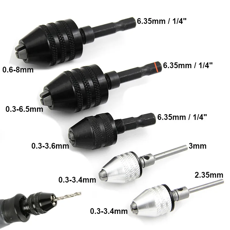 

0.3-8mm 6.35mm Quick Change Keyless Drill Bit Chuck Hex Shank Adapter Converter Tool