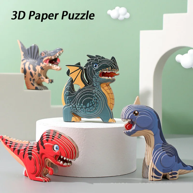 

3D пазл из бумаги, модель животного, игрушка в коробке, динозавр, жираф, бегемот, Акула, правописание, Забавный пазл, развивающая игрушка с прекрасным движением