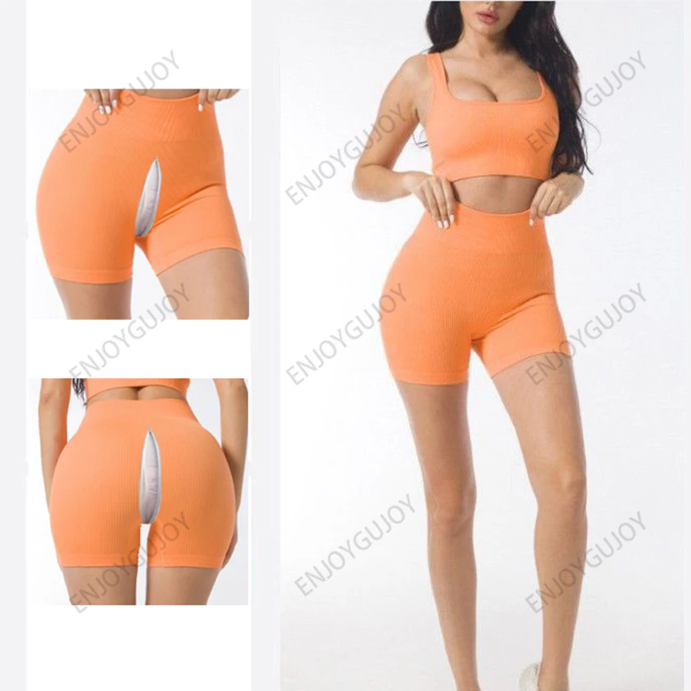 High Waist Seamless Yoga Pants Women Invisible Open Crotch Outdoor Sex Quick Drying Thread Fitness Shorts Peach Buttocks Pants