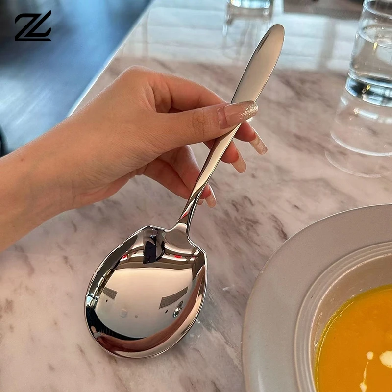 

Круглая ложка с большой головкой из нержавеющей стали, красная и Золотая столовая ложка с длинной ручкой, десертные ложки для кухни, аксессуары, гаджеты