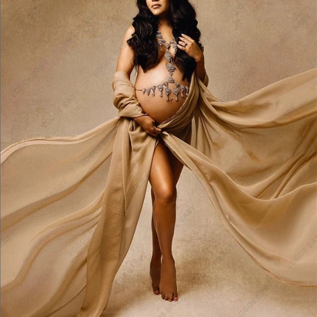 반짝이는 모조 다이아몬드 시애틀 출산 드레스 촬영 소품 목걸이, 임신 바디 체인, 섹시한 임산부 가슴 체인, 스튜디오 소품