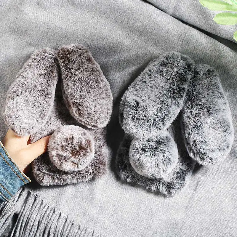 Adorable Rabbit Ears Plush Fur Phone Case Cover