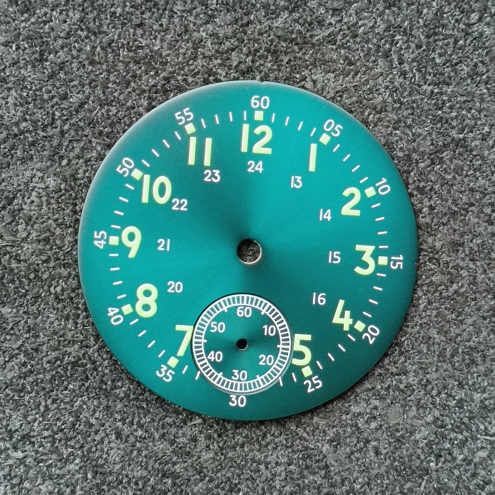 Black & blue & green 37mm watch dial thickness is 0.4mm second hand is at 6 o 'clock Suitable for ST3621 or ETA6498 movements