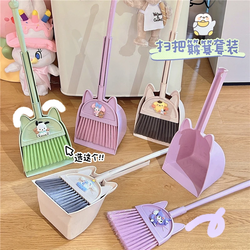 

Kawaii Kuromi My Melody Cinnamoroll Cartoon Broom Dustpan Set Anime Sanrioed Girl Heart Cute Children's Broom Cleaning Tools