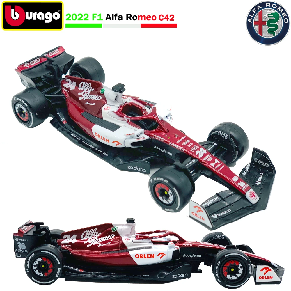 Bburago 2022 F1 Alfa Romeo C42#77 Valtteri Bottas #24 Guanyu Zhou Racing Cars 1:43 Alloy Car Model Toy Collectible Gifts Adults