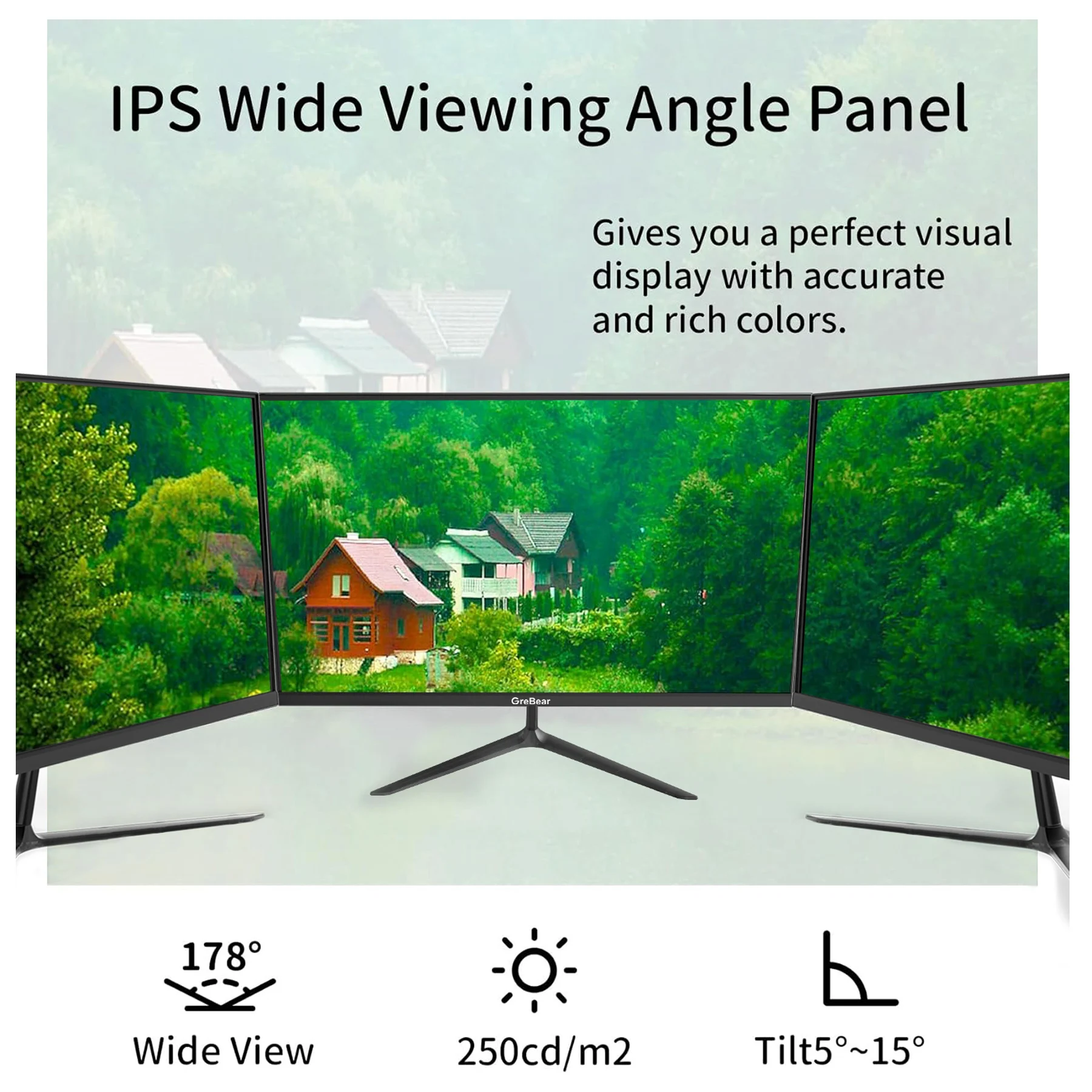 GreBear IPS Computer Monitor 24 Inch, FHD 1080p PC Monitor 5ms(GTG) 99% sRGB,Ultra Slim, LED Low Blue Light An 5