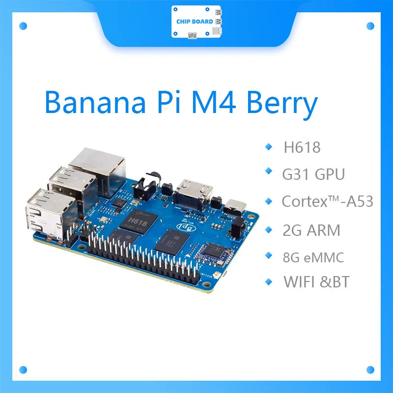 

Banana Pi BPI-M4 Berry Allwinner H618 Quad-core ARM Cortex™-A53 2G LPDDR4 RAM 8G eMMC WIFI & Bluetooth SBC Single Board Computer
