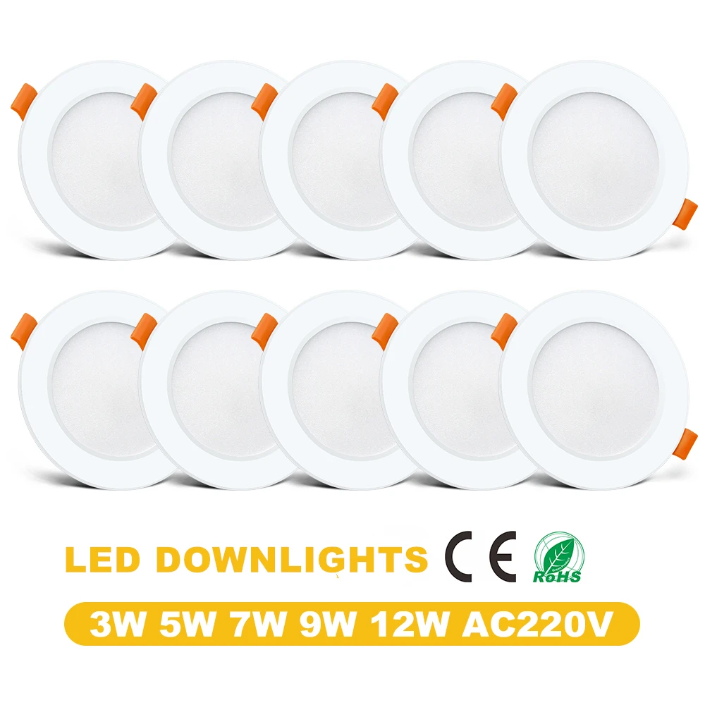 LED Downlight SMD Driverless 2835 AC220V 3W 5W 7W 9W 12W Ultra-thin Round Ceiling Spot Light Indoor Lighting