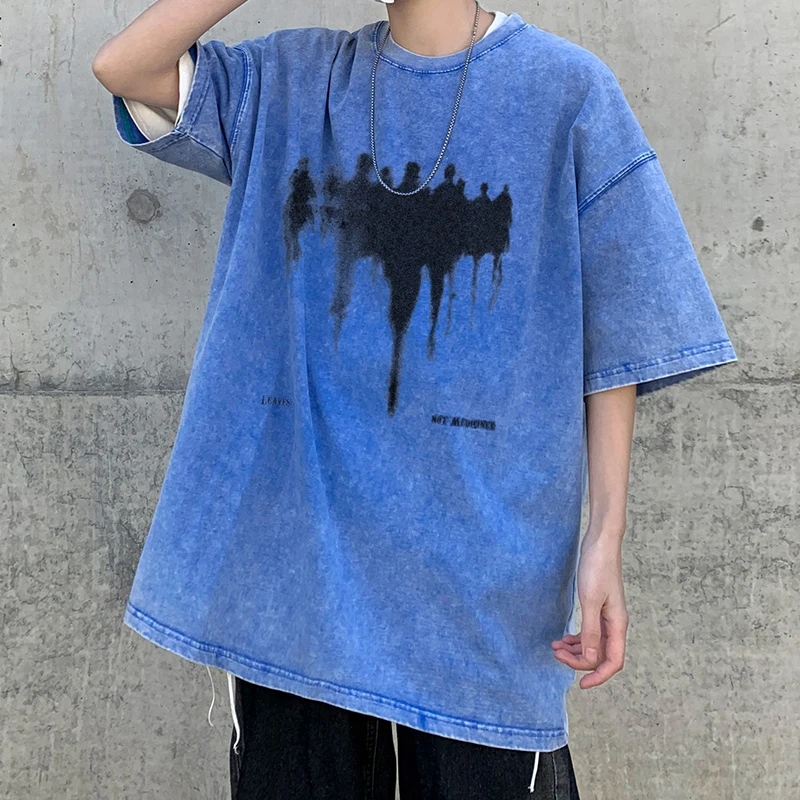 

KAPMENTS Oversized Hip Hop Print T Shirt Heavy Japanese Streetwear 2023 Summer Y2k Black Harajuku T-shirts Korean Vintage Tees