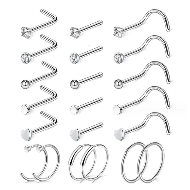 Set De 6 Piercings Para Nariz De Acero Quirúrgico - 20G, Con Zirconias, Diseño Elegante Para Hombres Y Mujeres