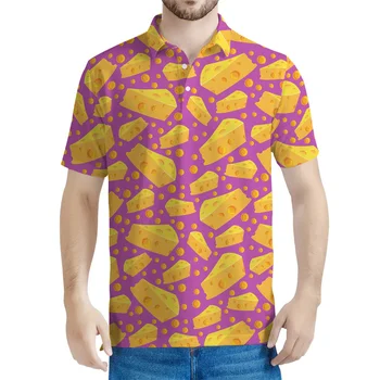 Cartoon Cheese Polo per uomo Summer Street allentato a maniche corte Tees 3d Printed Food Button risvolto T Shirt Casual top