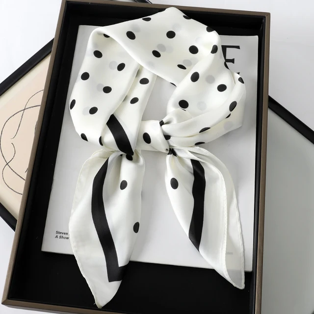Sciarpa a pois per capelli da donna Sciarpe quadrate in seta femminile Avvolge la testa per le donne Bandana Moda Foulard Scialli Fazzoletto da collo femminile Estate 1