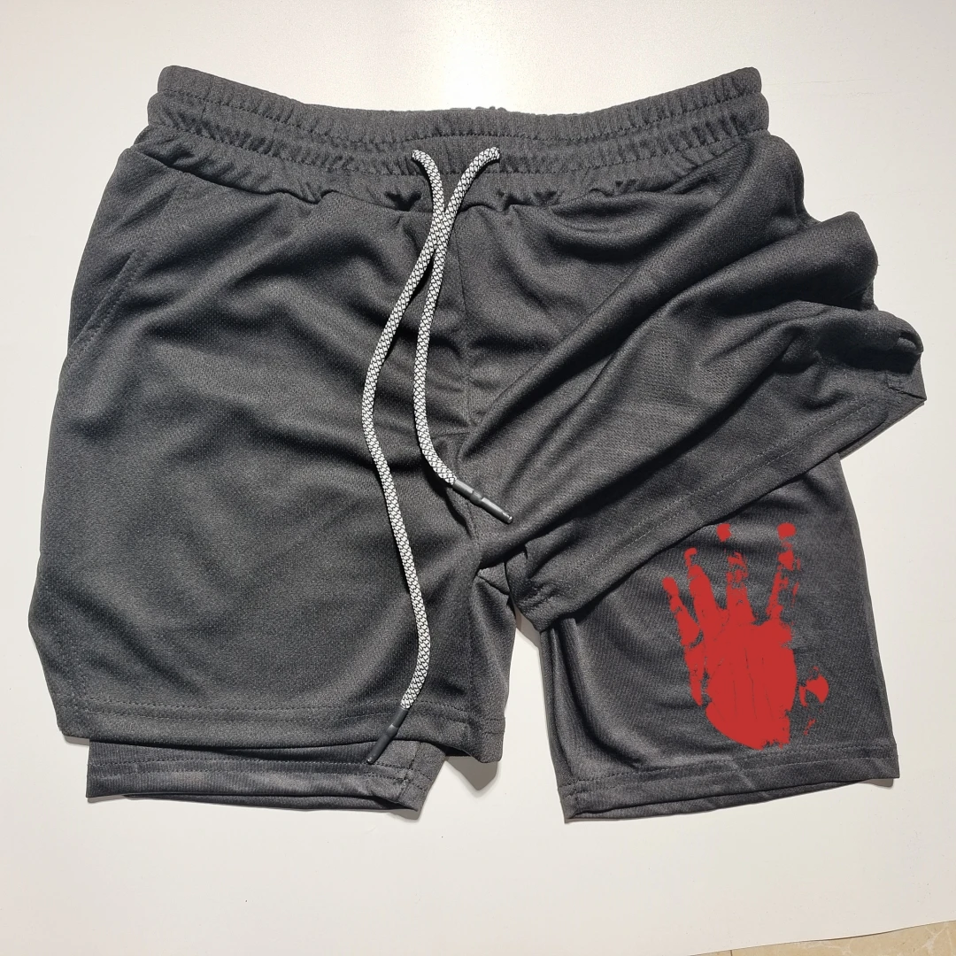 

Двухслойные дышащие шорты Y2K в стиле панк, спортивные шорты 2 в 1 с карманом для телефона и полотенцем