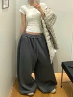 Y2K Streetwear Gray Sweatpants Woman Korean Oversized Loose All Match Sports Pant High Waist Drawstring Casual Wide Leg Trousers - Image 2