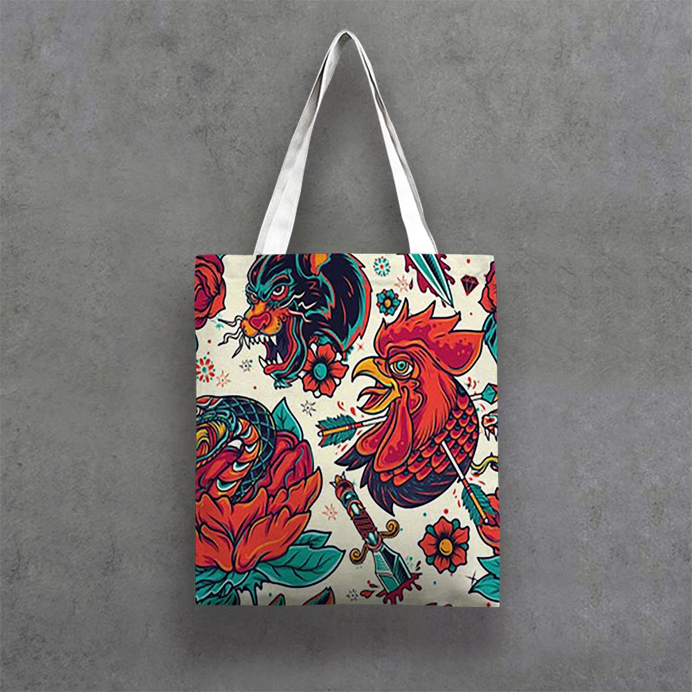 Flower Animals High Capacity Canvas Handbag History of Art Tote Bag for Women Canvas Luxury