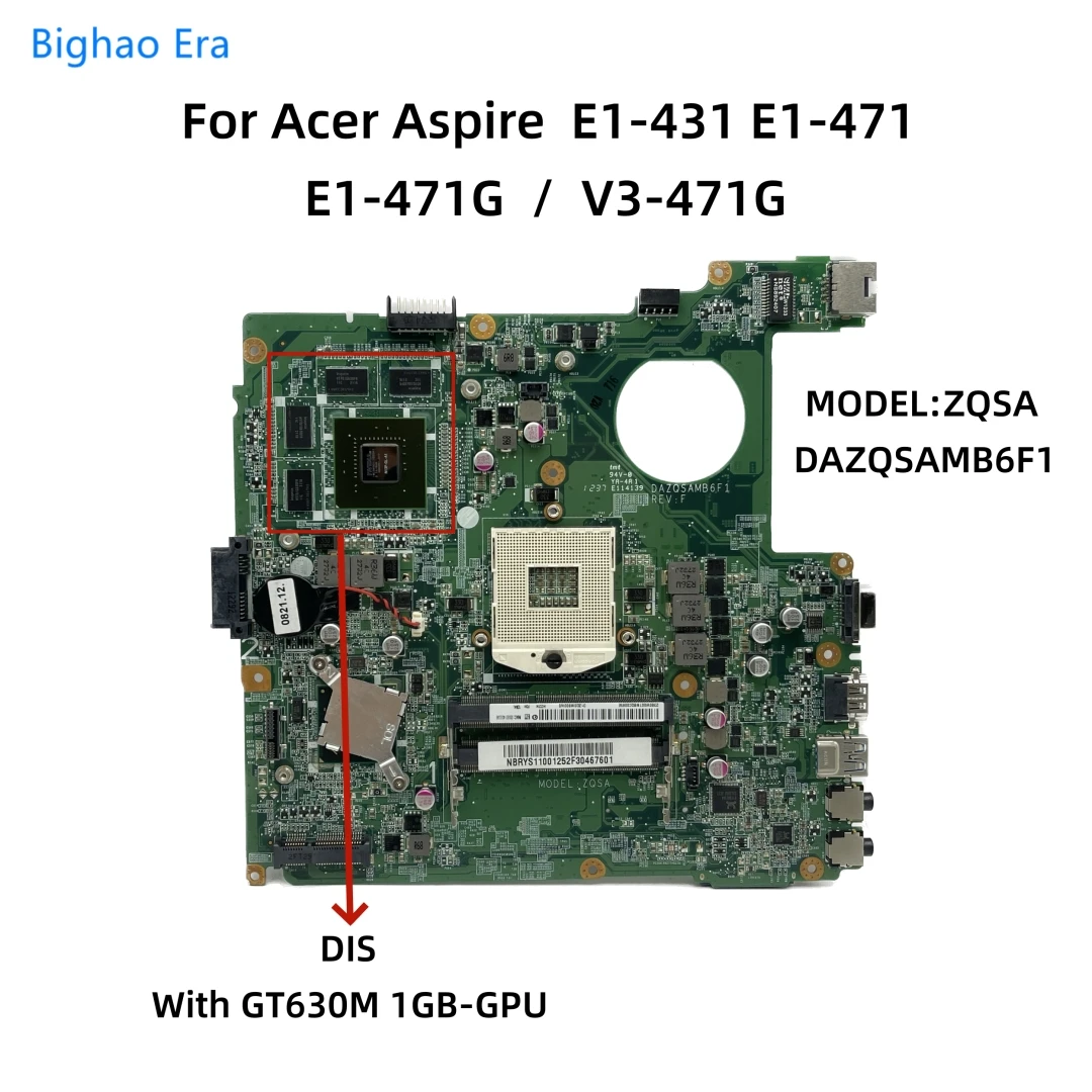 Placa-mãe do Portátil para Acer Aspire E1431 E1-471 V3-471 E1-471g Hm77 Chipconjunto Gt630m1gb Dazqsamb6f1 Dazqsamb6e1 Nbv7b11001