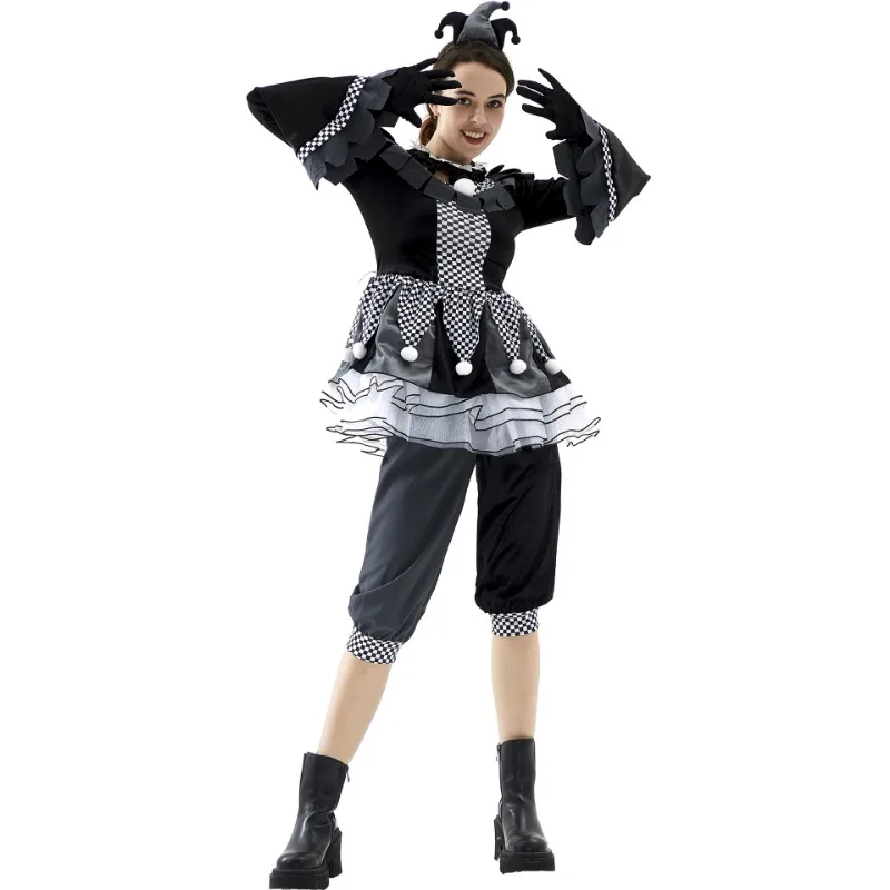 Halloween Evil Clown Costume Circus Resurrection Thriller Cosplay Vampire Clown Costume Male and Female Performance Costume