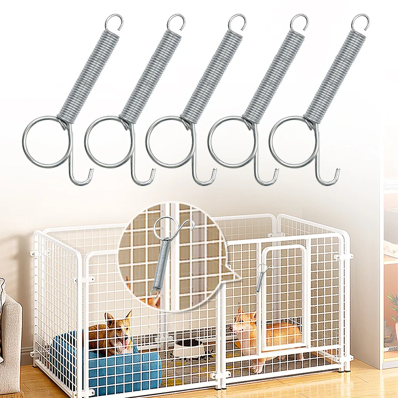 animal cage spring hook 8.5cm cage door spring hook metal cage accessories hooks sturdy tension fixing spring for wire rabbit/bird/hamster cages 5/10Pcs