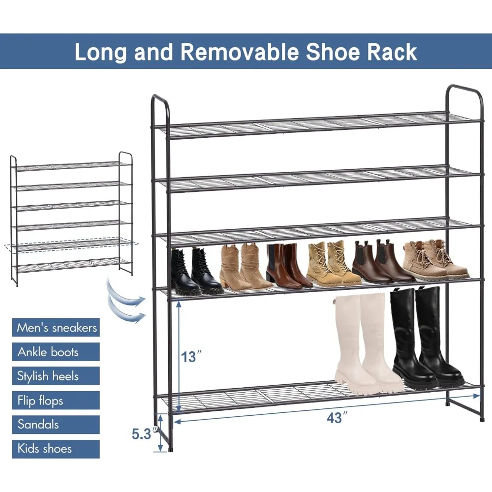 Long 6 Tier Shoe Rack Organizer Tall Metal Shoe Organizer for Entryway Bedroom Floor Garage, Wide Shoe Shelf Storage 4