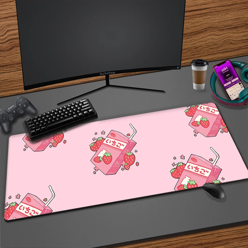 

Strawberry Milk Pink Mouse Mat Laptop Mousepad Gamer XL Gaming Mouse Pad Large Locking Edge Keyboard 90x40 Kawaii Cute Desk Mat