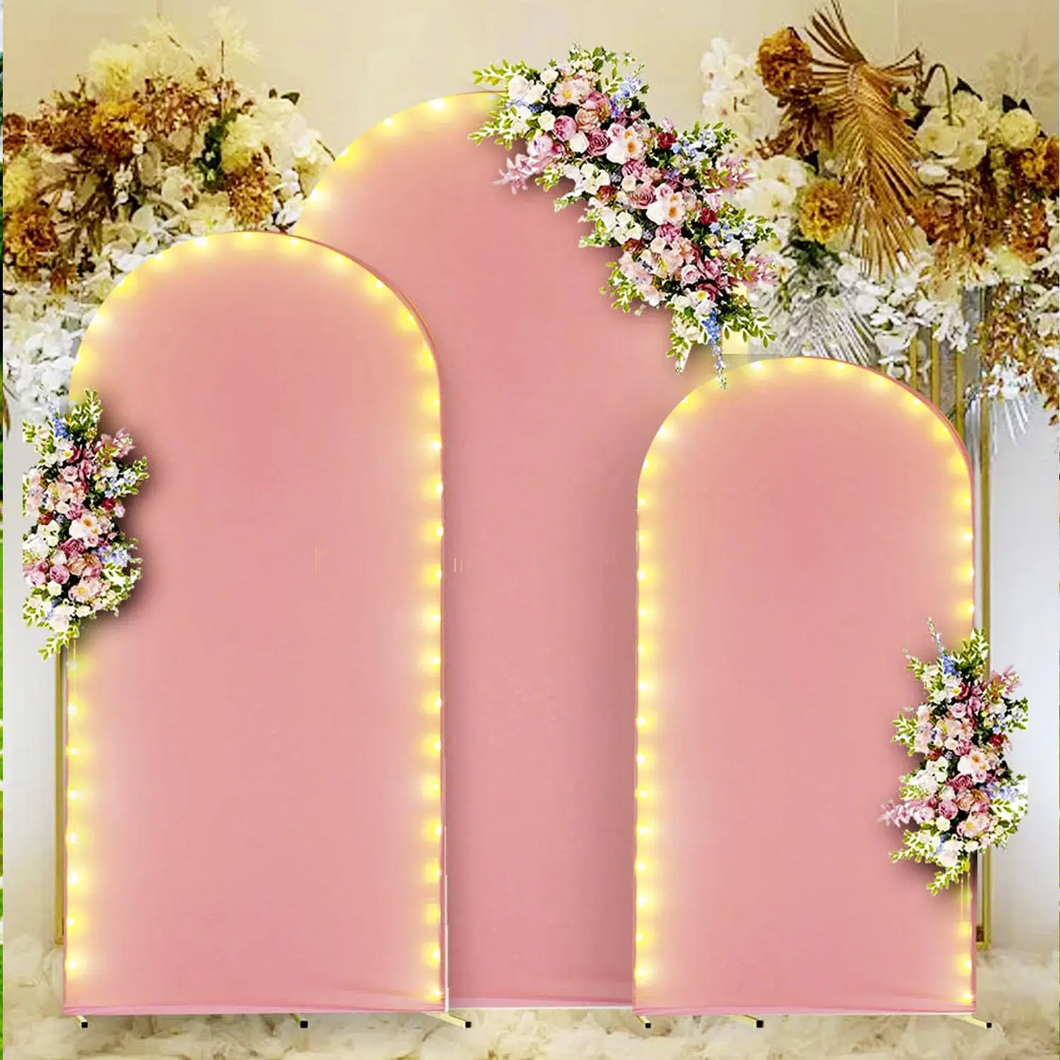 7.2FT Wedding Arch Cover Pink Spandex with Lights U Top Backdrop Stand for Photographic Background Birthday Party Decoration