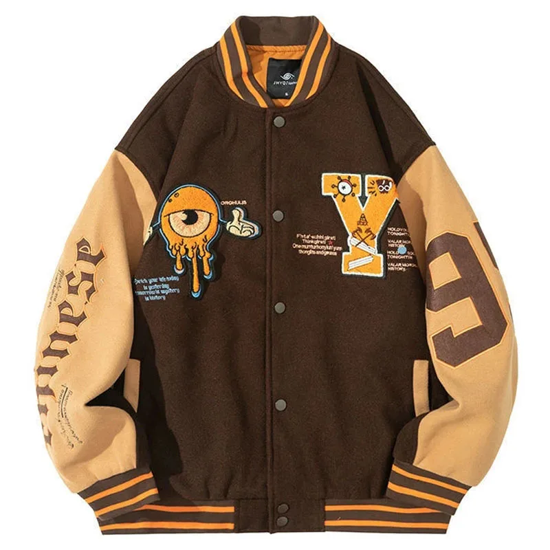 Men Women Letter Embroidery Varsity Jackets Japanese Retro Oversized