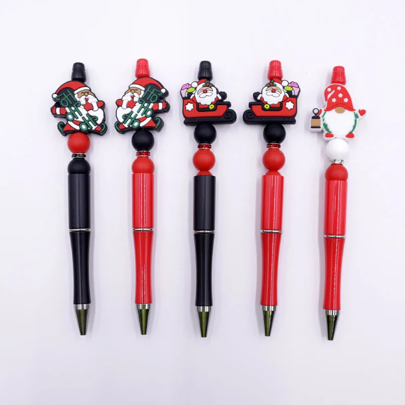 

80PCS Christmas Cartoon Colorful Santa Claus Snowman Beaded Multi-Functional Ballpoint Pen Student Christmas Gift